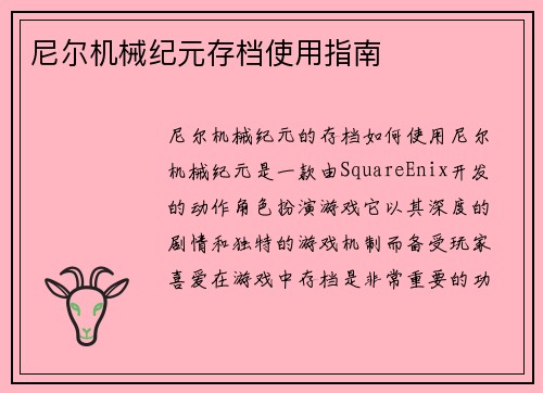 尼尔机械纪元存档使用指南